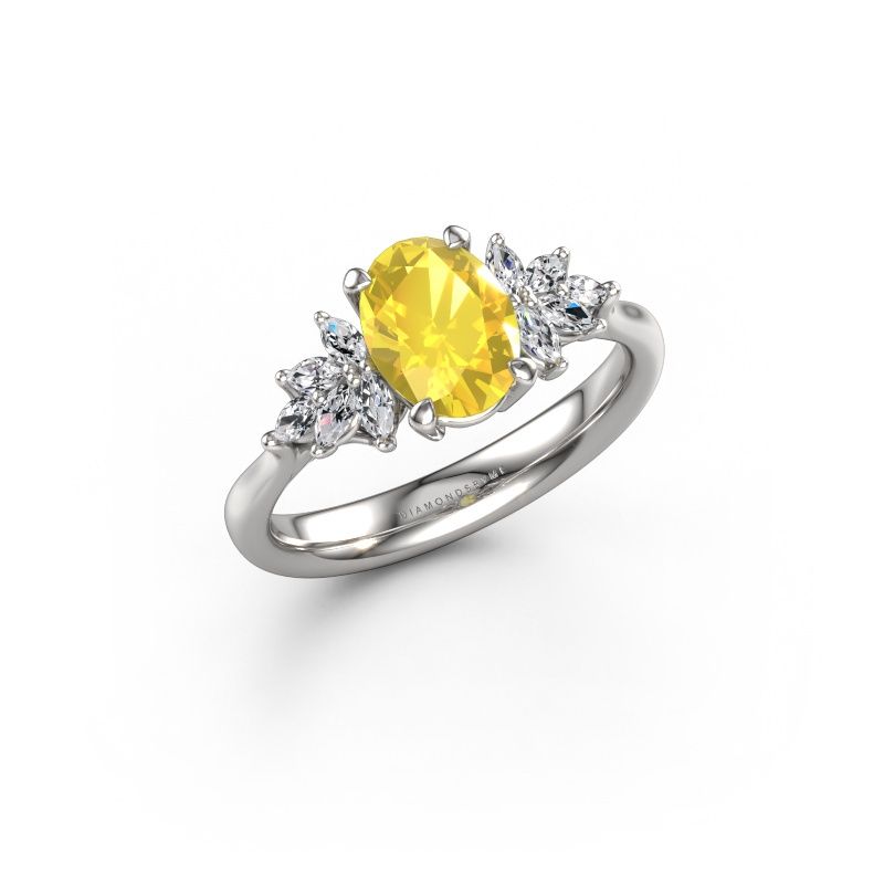 Verlovingsring Fiona OVL 950 platina gele saffier 8x6 mm