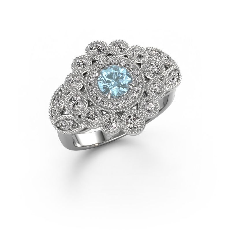 Image de Bague Elia 585 or blanc diamant synthétique bleu 5 mm