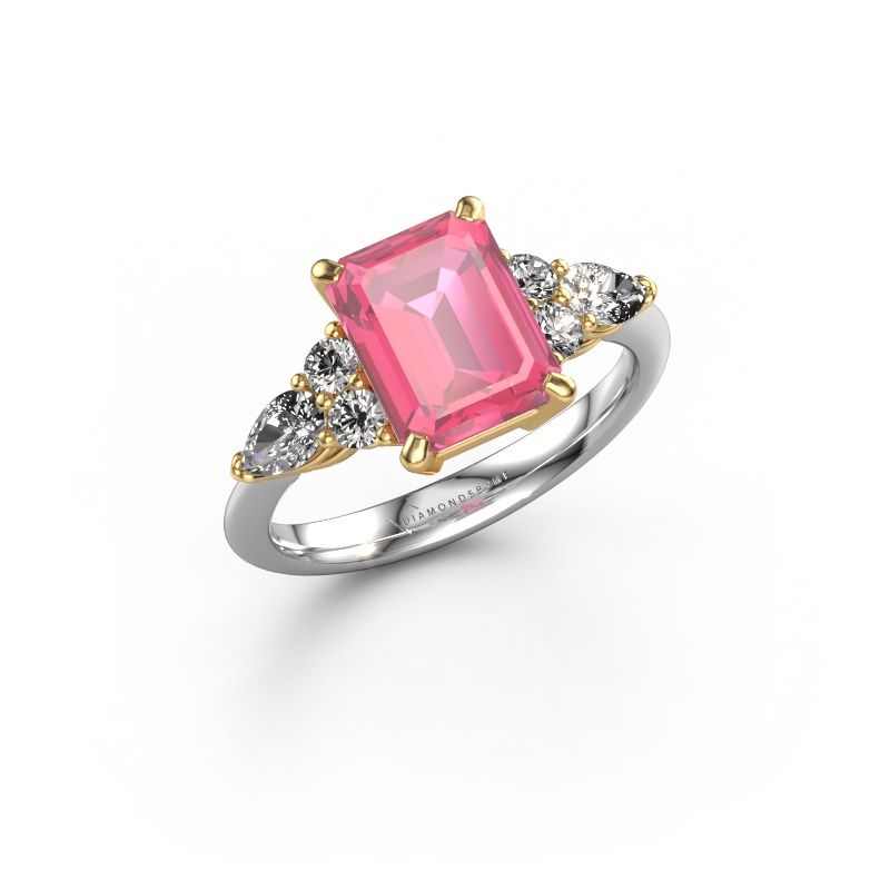 Bague de fiançailles Melani EME 585 or blanc saphir rose 9x7 mm