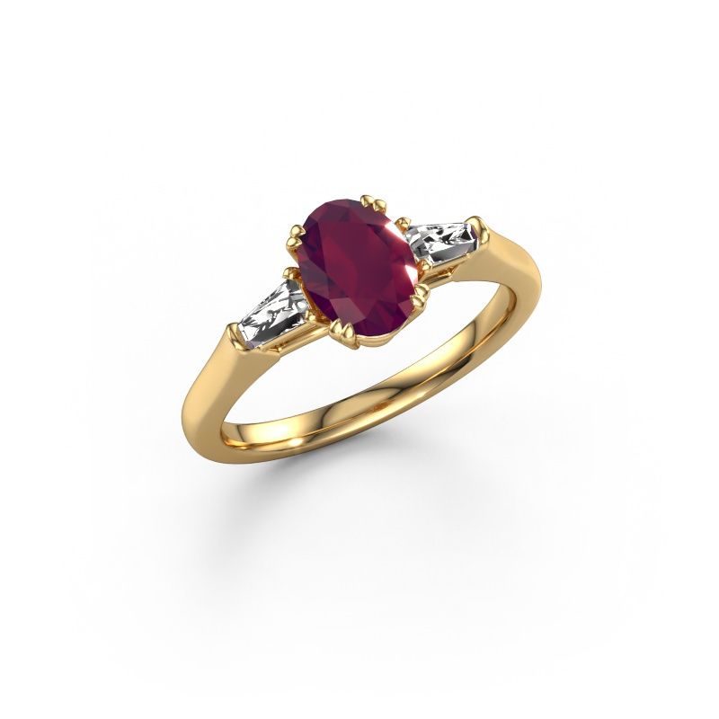Verlovingsring Indy OVL 585 goud rhodoliet 8x6 mm