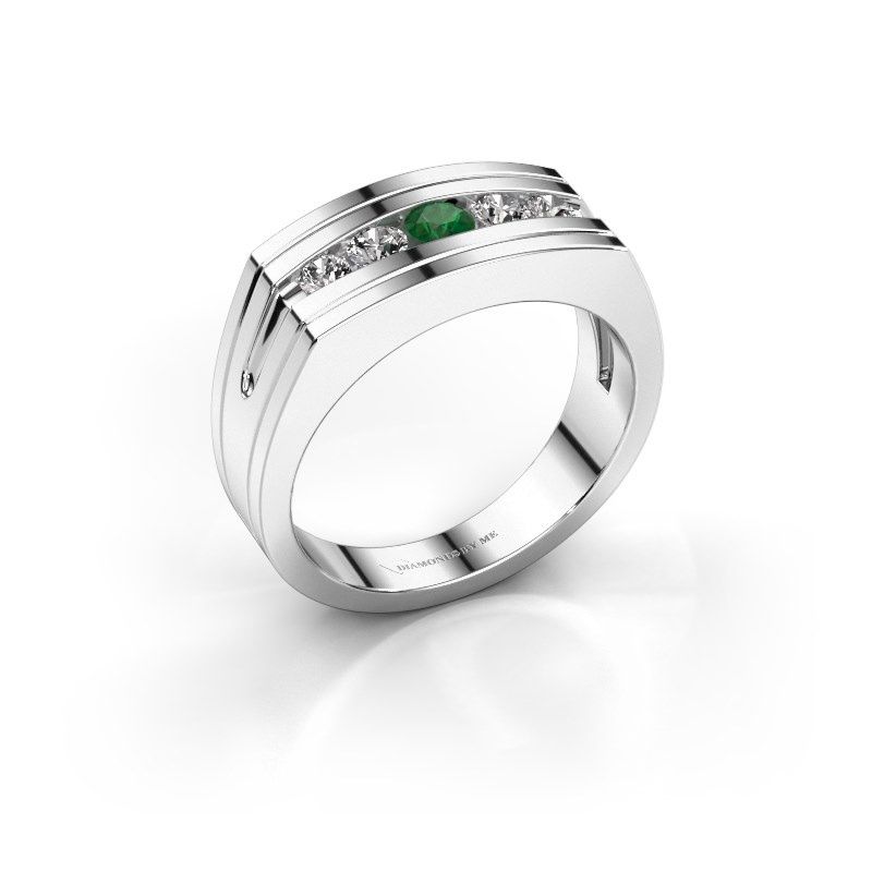 Image de Bague pour homme Huub<br/>585 or blanc<br/>Emeraude 3.7 mm