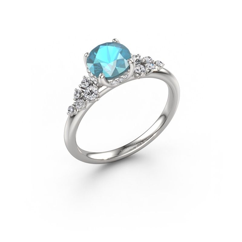 Verlovingsring Emma RND 950 platina blauw topaas 6.5 mm