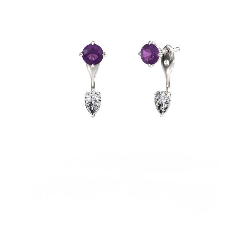 Drop earrings Kate RND-PER 585 white gold amethyst 5 mm
