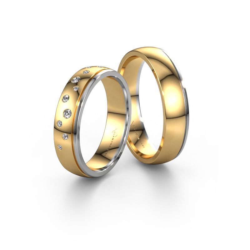 Wedding rings set WH0517LM25AP ±0.20x0.07 in 14 Carat gold diamond 0.02 crt