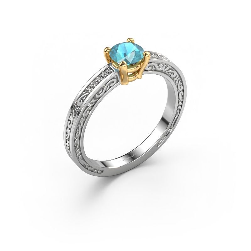 Verlobungsring Claudette 2 585 Weißgold Blau Topas 5 mm