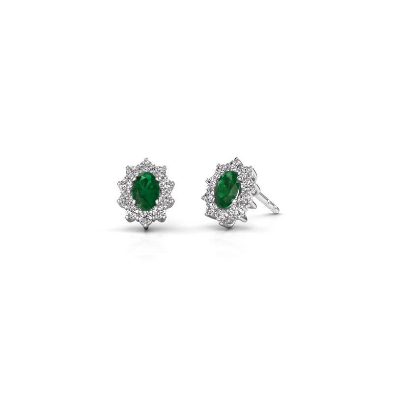 Afbeelding van Oorbellen Leesa<br/>585 witgoud<br/>Smaragd 6x4 mm