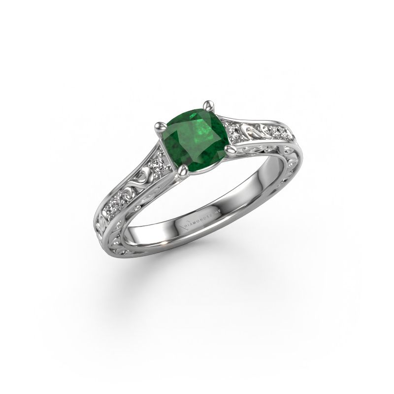 Verlovingsring Mallory CUS 585 witgoud smaragd 5.5 mm