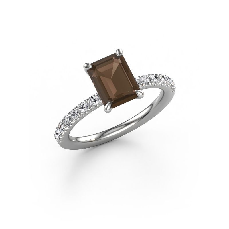 Verlovingsring Crystal EME 2 950 platina rookkwarts 8x6 mm
