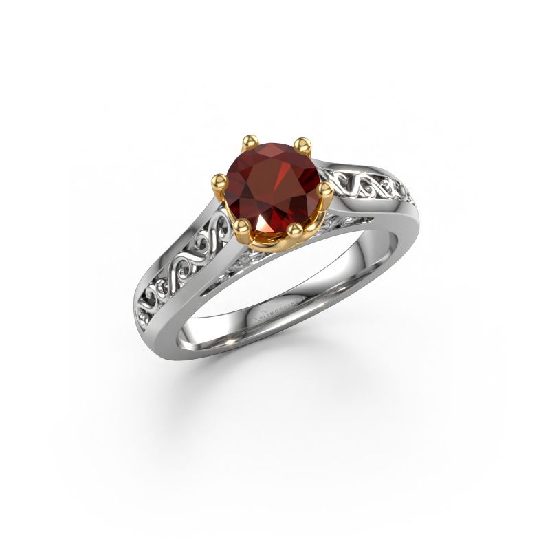 Engagement ring Shan 585 white gold garnet 6 mm