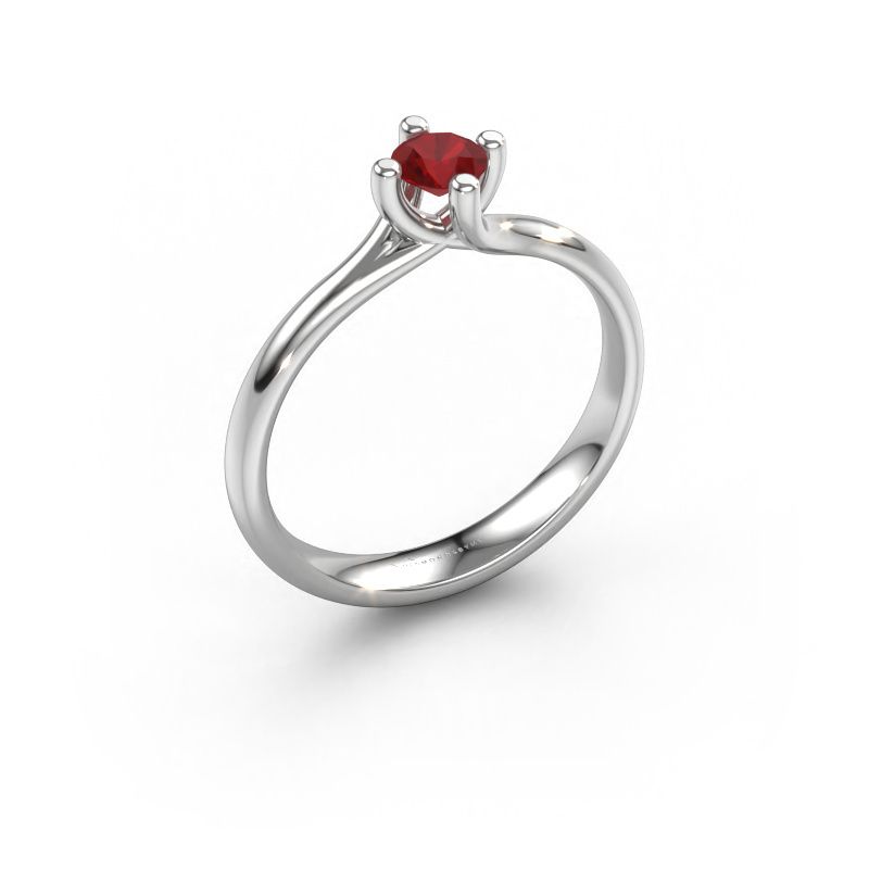 Verlovingsring Dewi Round 950 platina robijn 4 mm