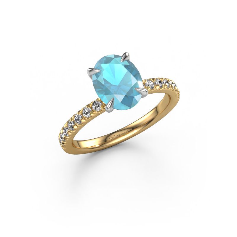 Verlobungsring Crystal OVL 2 585 Gold Blau Topas 9x7 mm