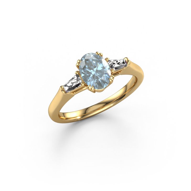 Engagement ring Indy OVL 585 gold blue lab grown diamond 8x6 mm