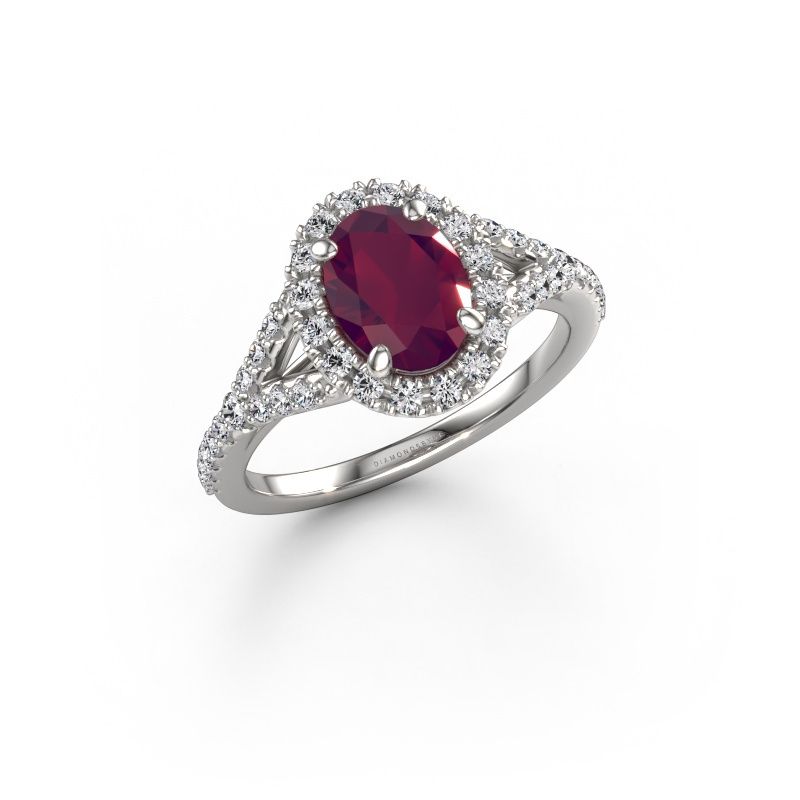 Bague de fiançailles Kimber OVL 950 platine rhodolite 8x6 mm