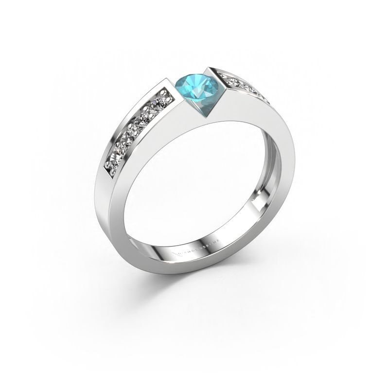 Verlobungsring Lizzy 2 585 Weißgold Blau Topas 4.2 mm