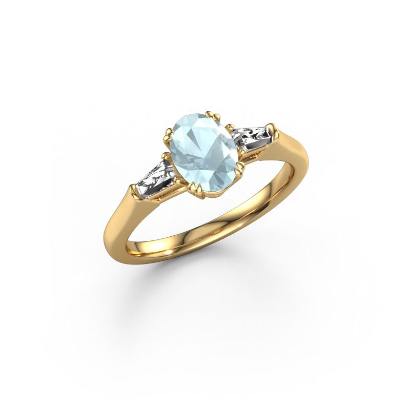 Bague de fiançailles Indy OVL 585 or jaune aigue-marine 8x6 mm