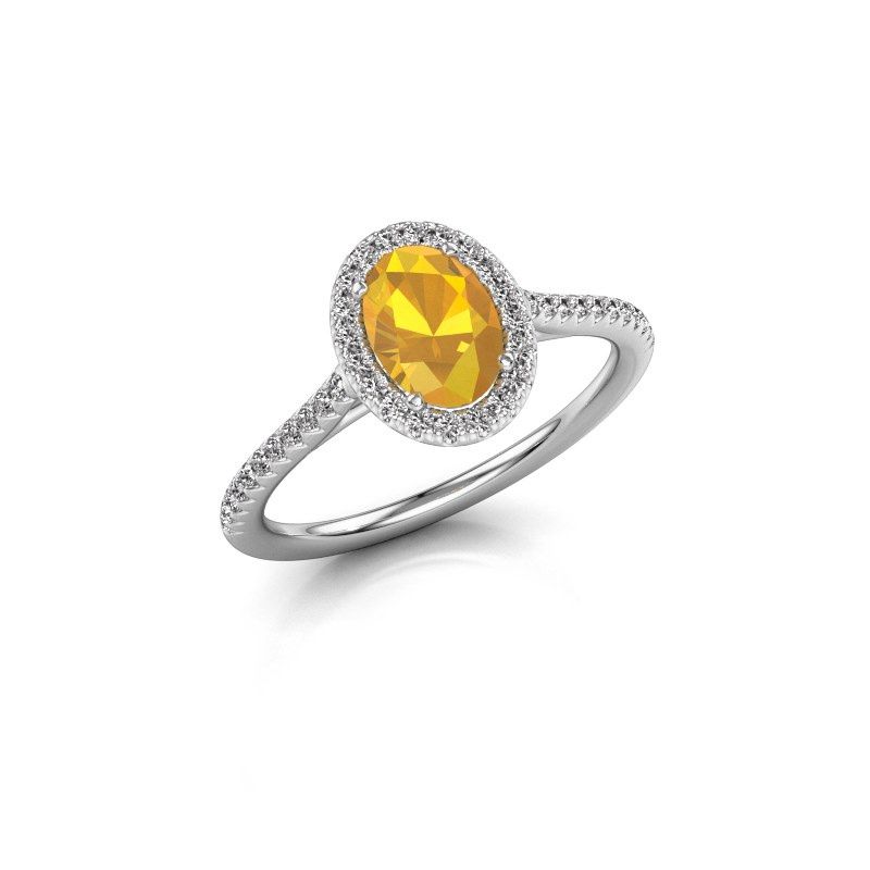 Image of Engagement ring seline ovl 2<br/>585 white gold<br/>Citrin 7x5 mm