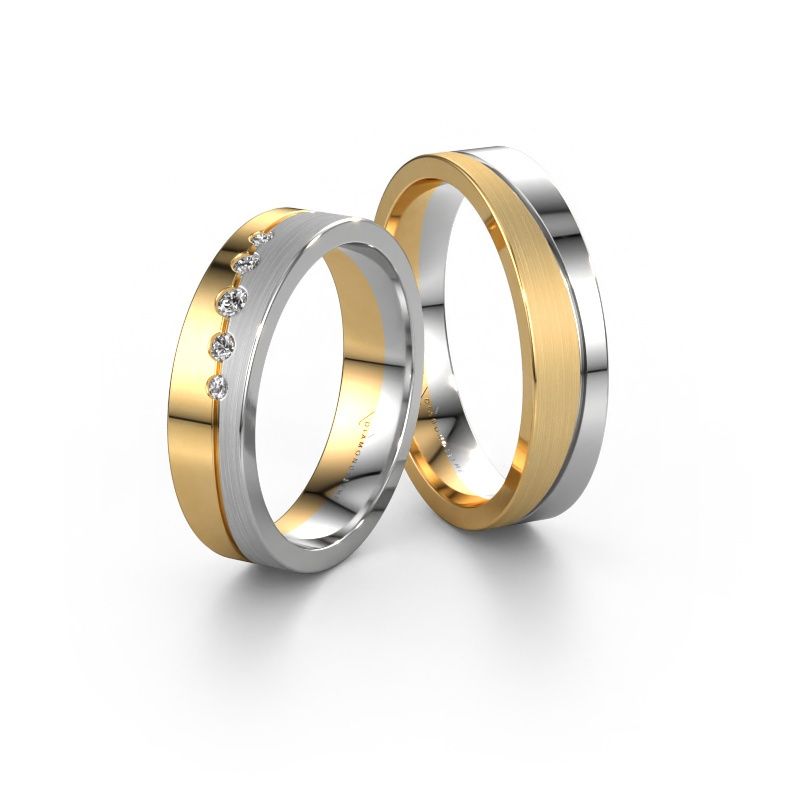 Wedding rings set WH0924LM15APM ±0.20x0.07 in 14 Carat gold diamond 0.03 crt