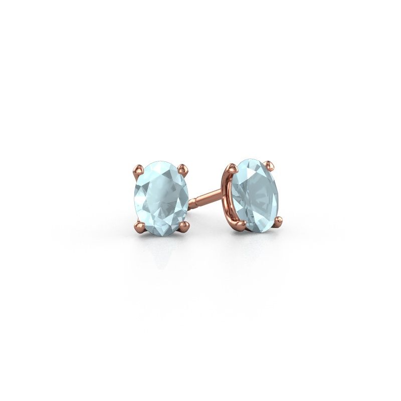 Clous d'oreilles Sam OVL 585 or rose aigue-marine 7x5 mm