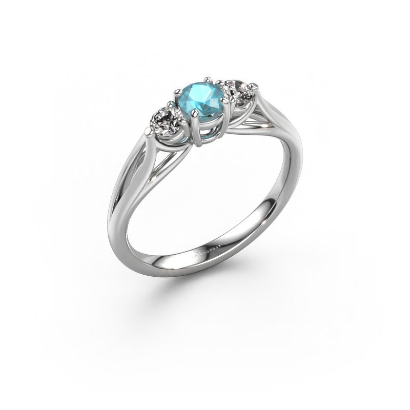 Bague de fiançailles Amie RND 585 or blanc topaze bleue 4.2 mm