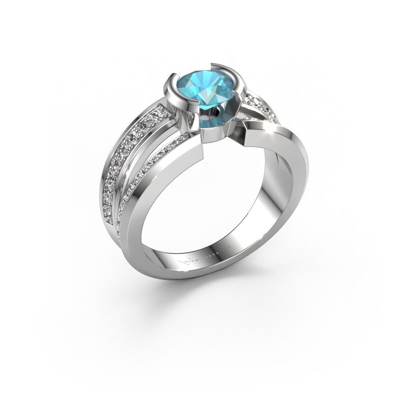 Heren ring Rowan 585 witgoud blauw topaas 6.5 mm