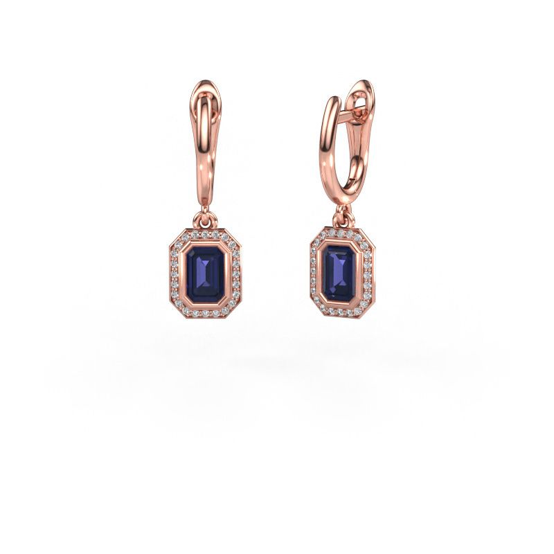 Drop earrings Noud EME 585 rose gold sapphire 6x4 mm