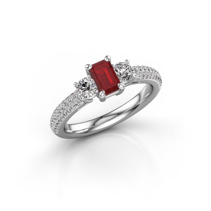 Image of Engagement Ring Marielle Eme<br/>585 white gold<br/>Ruby 6x4 mm