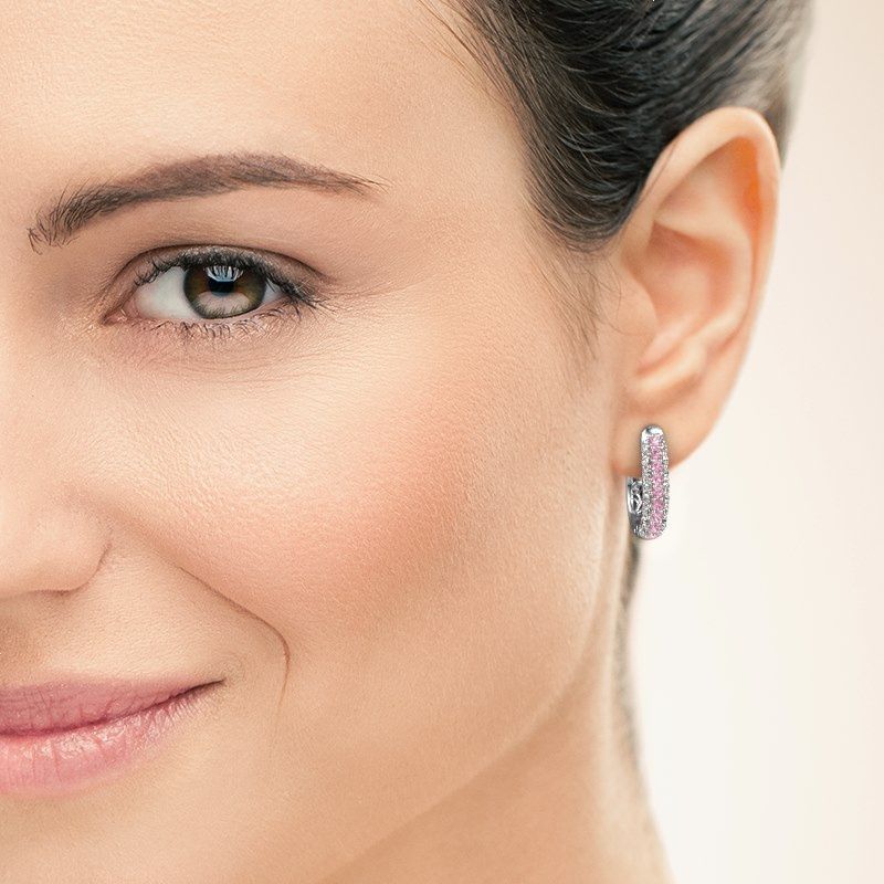 Image of Hoop earrings Danika 8.5 A 950 platinum pink sapphire 1.7 mm