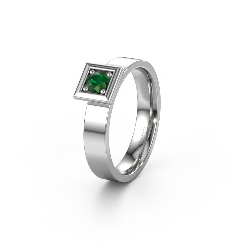 Trouwring WH2112L14A 585 witgoud smaragd ±4 x 1,7 mm