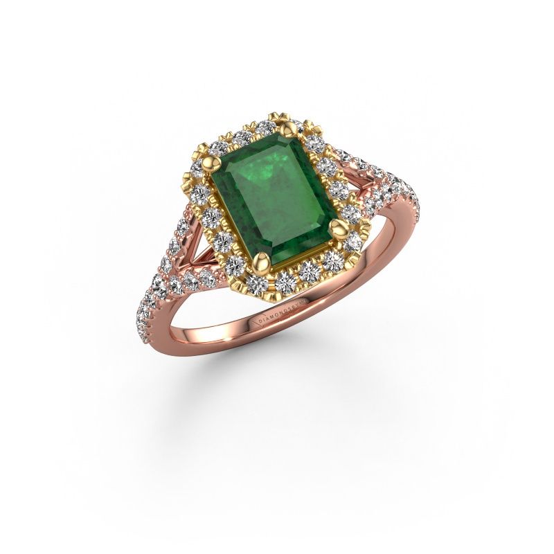 Bague de fiançailles Kimber EME 585 or rose emeraude 8x6 mm