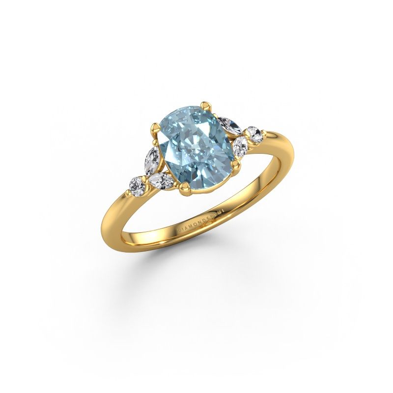 Engagement ring Megan CSH 585 gold blue lab grown diamond 8x6 mm