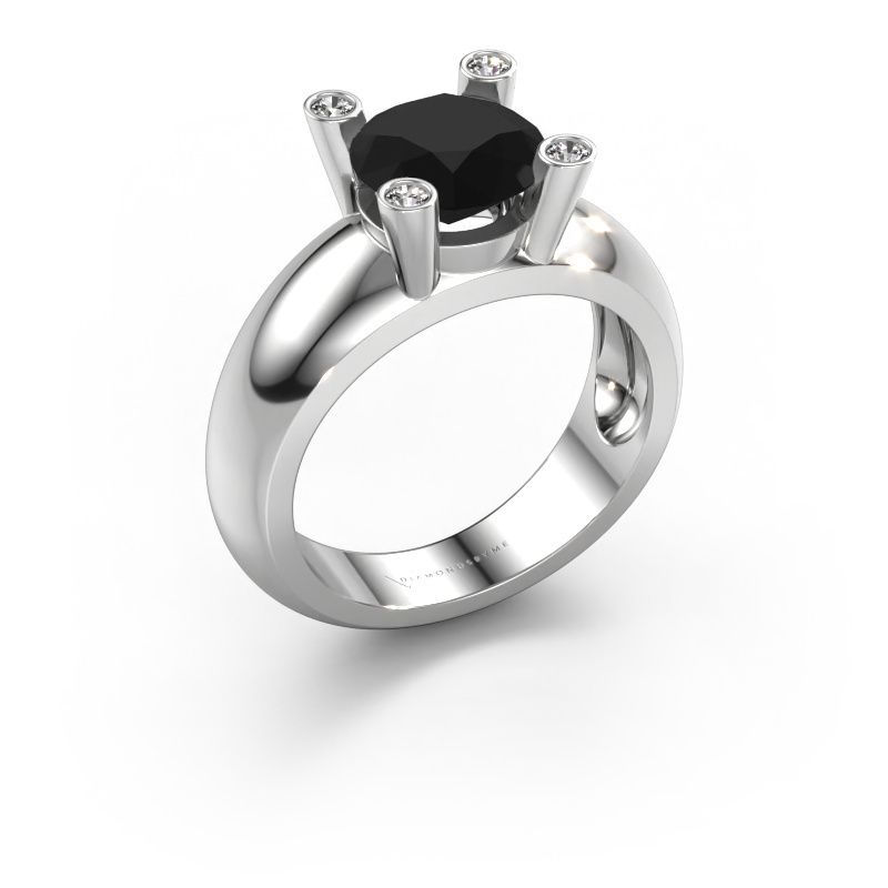 Ring Tamara RND 585 witgoud zwarte diamant 2.40 crt