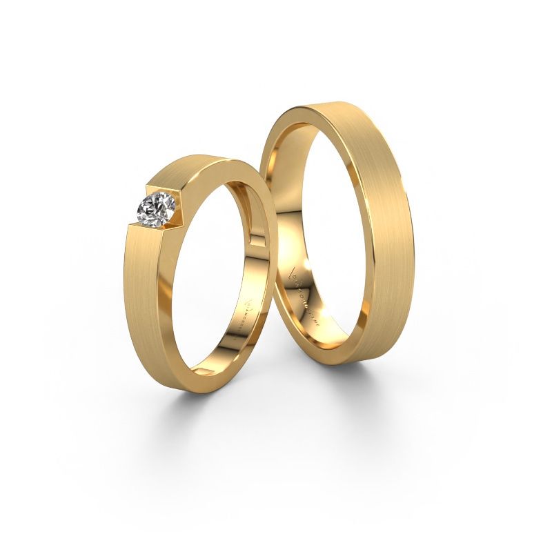 Trauringe set WHE6511LM14AM ±4x1.7 mm 14 Karat Gold Diamant 0.20 crt