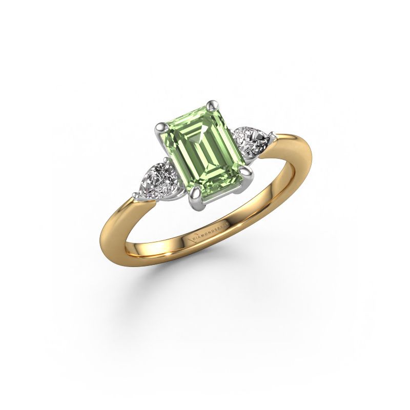Engagement ring Chanou EME 585 gold green lab grown diamond 7.5x5.5 mm