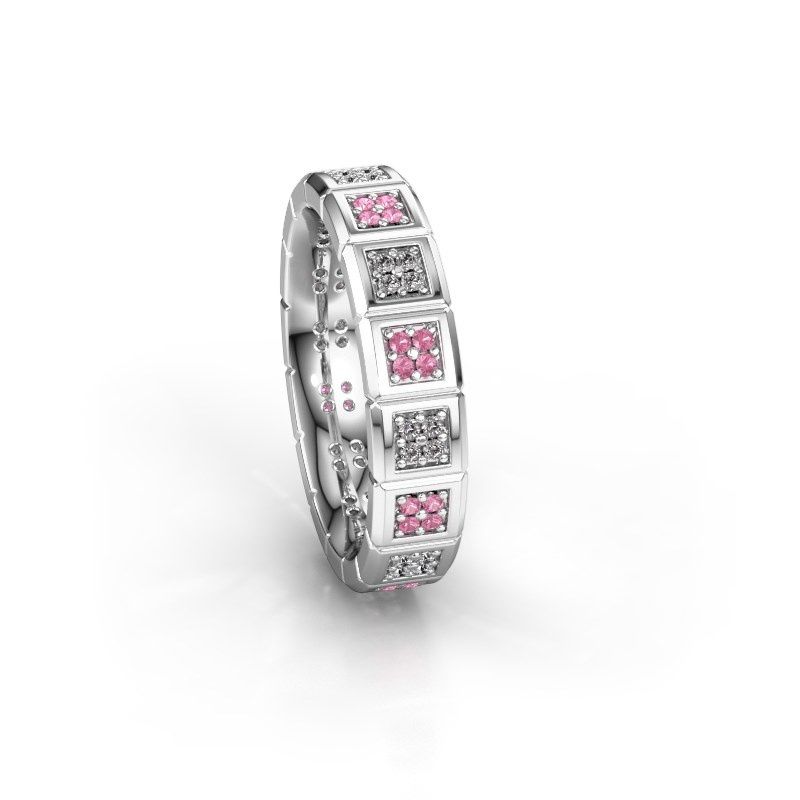 Afbeelding van Trouwring WH2056L15DP<br/>585 witgoud ±5x2.4 mm<br/>Roze saffier