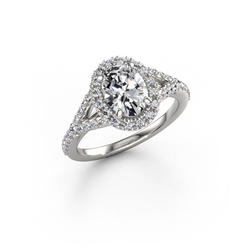 Verlovingsring Kimber OVL 585 witgoud zirkonia 8x6 mm