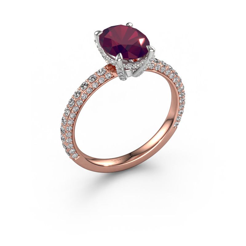 Verlobungsring Saskia 2 OVL 585 Roségold Rhodolit 9x7 mm