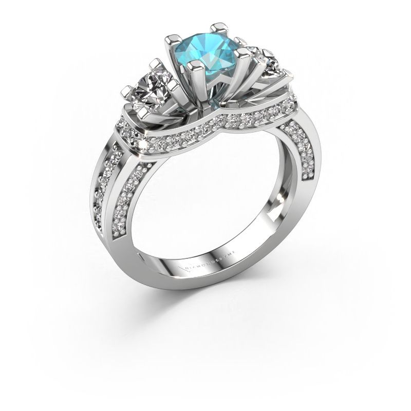 Bague de fiançailles Phileine 585 or blanc topaze bleue 5 mm