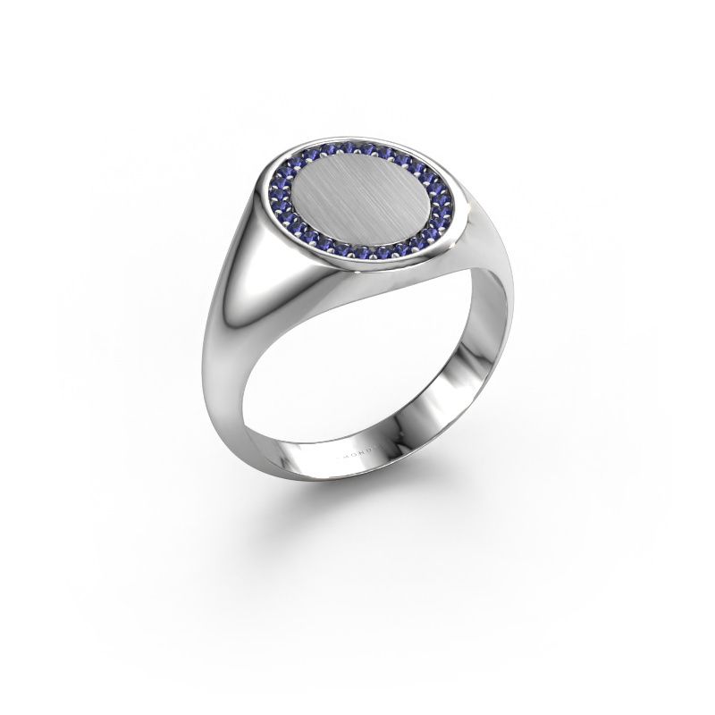 Heren ring Floris Oval 3 585 witgoud saffier 1.2 mm