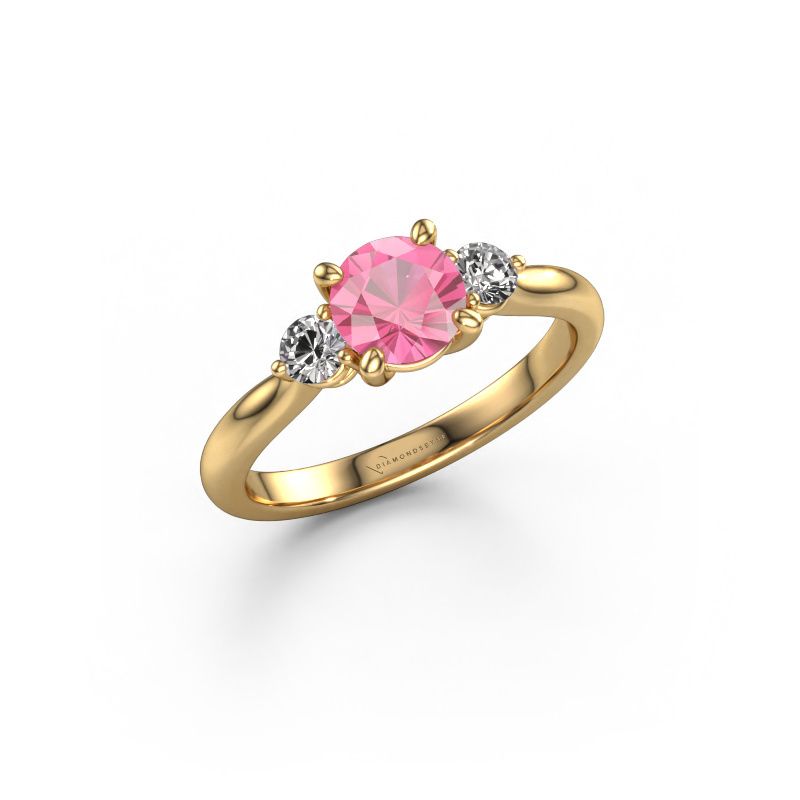 Bague de fiançailles Lieselot RND 585 or jaune saphir rose 6.5 mm