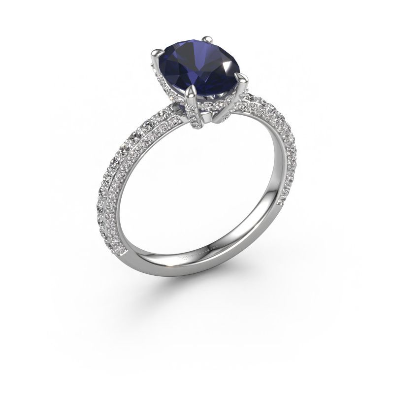 Verlovingsring Saskia 2 OVL 585 witgoud saffier 9x7 mm