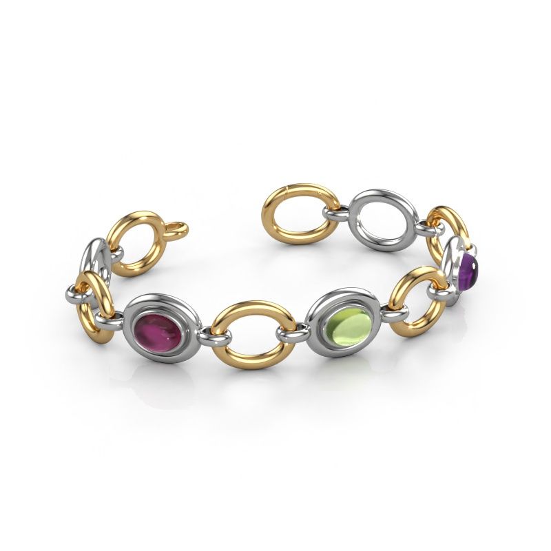 Schakelarmband Maxima 3 585 witgoud rhodoliet 9x7 mm