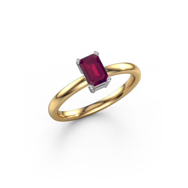 Verlovingsring Denita 1 EME 585 goud rhodoliet 6x4 mm