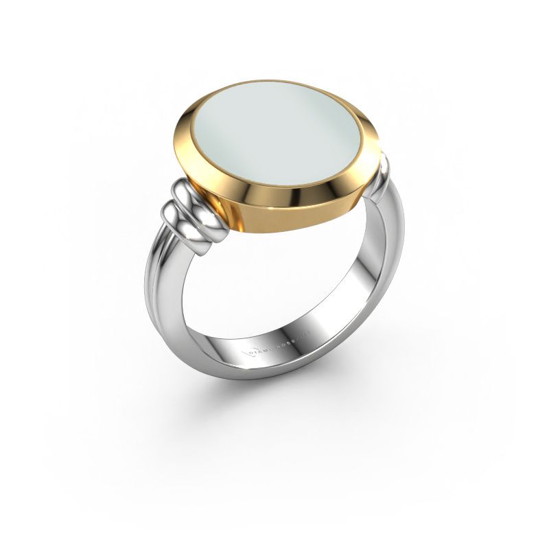 Zegelring Jake 4 585 witgoud groene lagensteen 15x13 mm