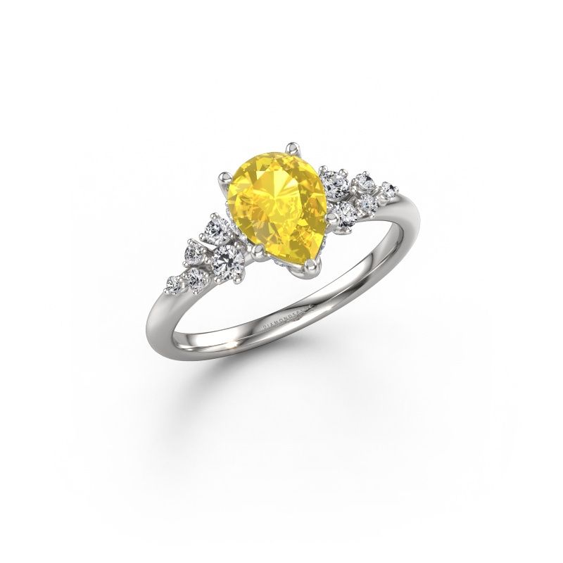 Engagement ring Emma PER 950 platinum yellow sapphire 8x6 mm