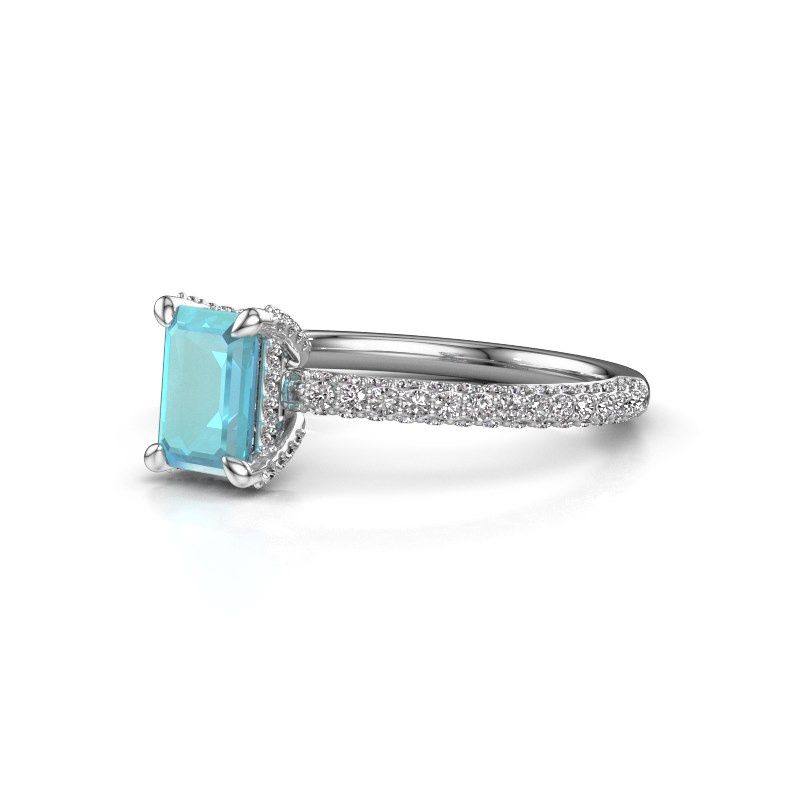 Image of Engagement ring saskia eme 2<br/>585 white gold<br/>Blue topaz 6.5x4.5 mm