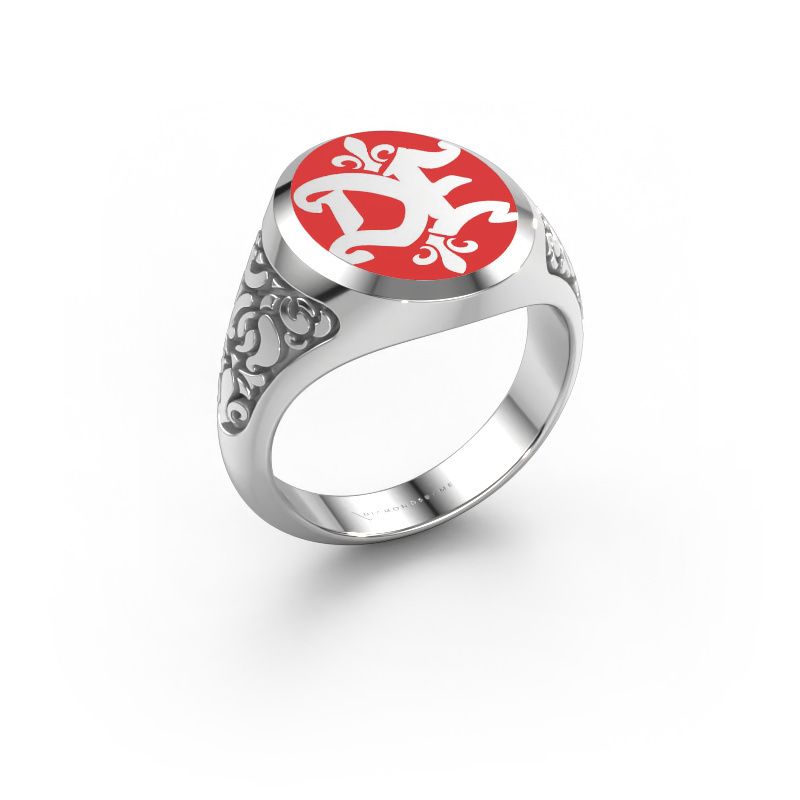 Monogram ring Brian Emaille 950 platinum red enamel