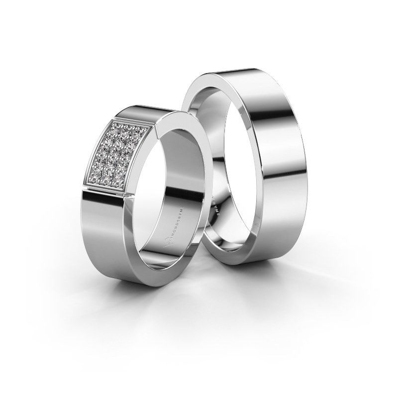 Image of Wedding rings set WHR0057LM16BP ±6x2 mm 14 Carat white gold diamond 0.01 crt