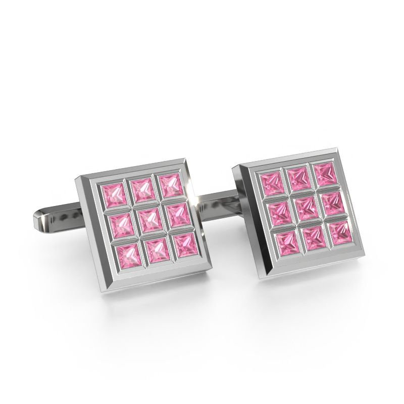 Boutons de manchettes Clen 585 or blanc saphir rose 3 mm