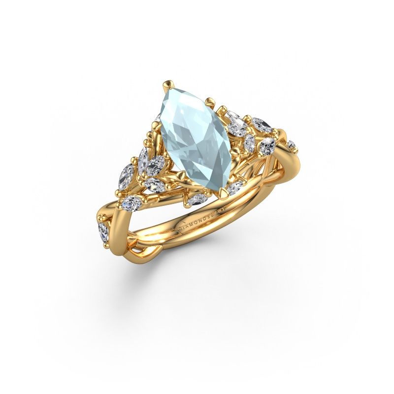 Verlovingsring Samantha MRQ 585 goud aquamarijn 11x5.5 mm