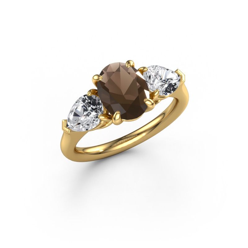 Bague de fiançailles Carma OVL 585 or jaune quartz fumé 9x7 mm